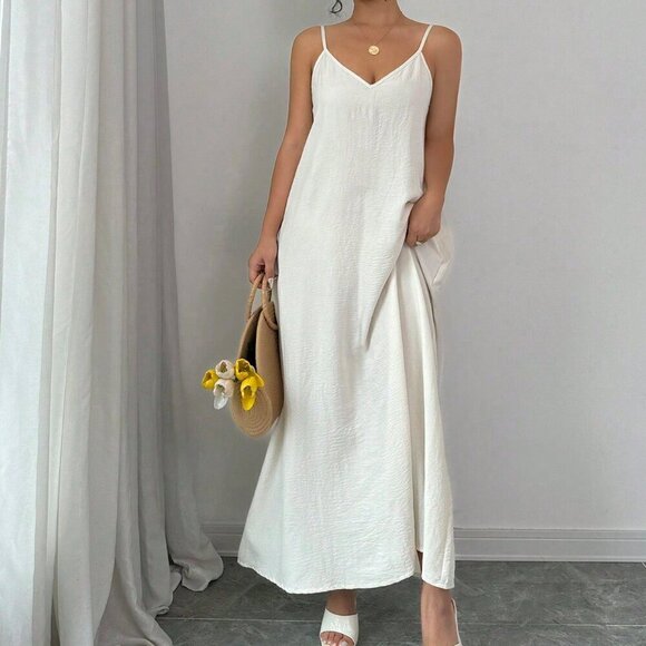 Apricot Casual Women's Adjustable Strap Loose White Long Cami Dress - Picture 5 of 6